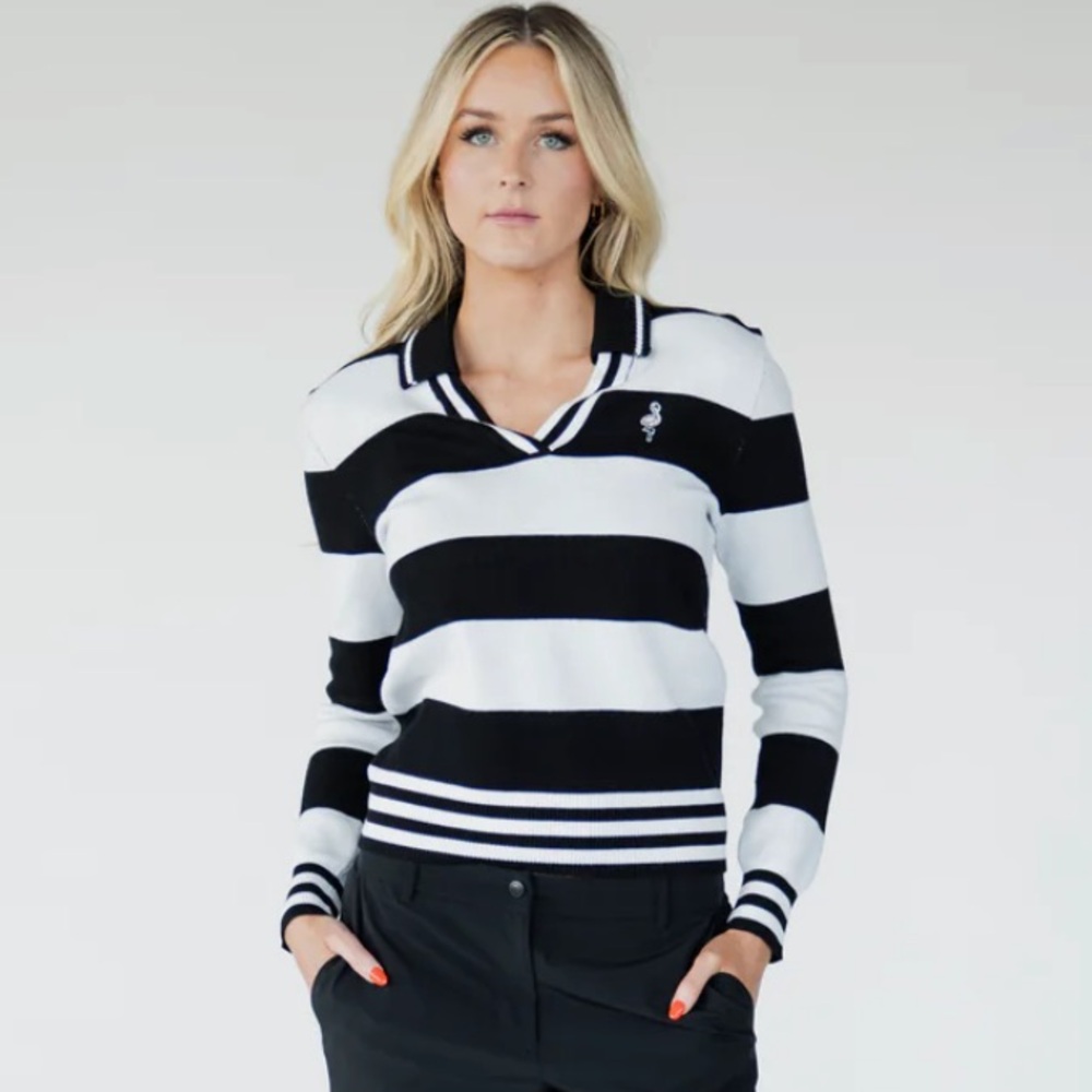 Black & White Striped V-Neck Sweater